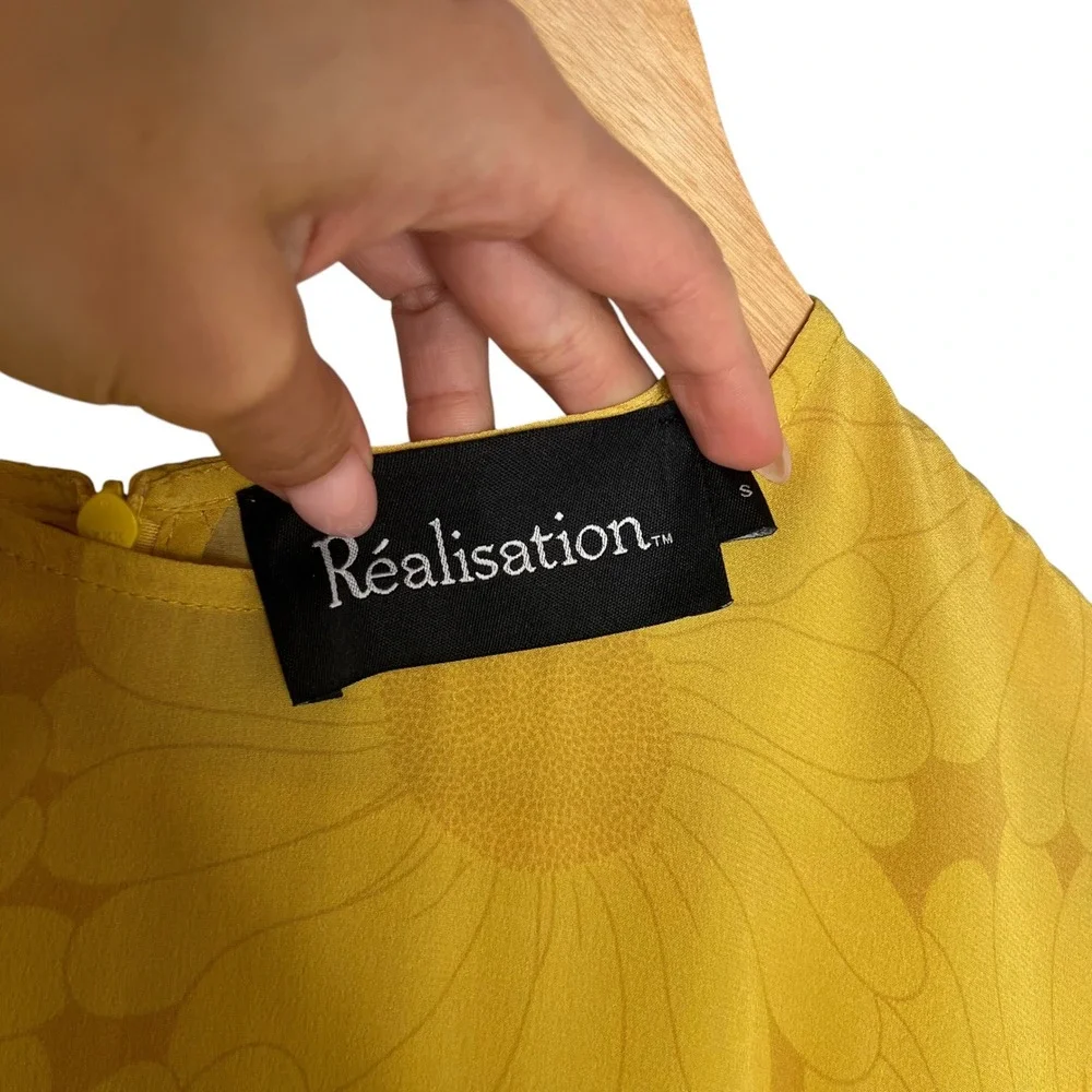 Realisation Par The Mary Jane Yellow Sunflower Silk A Line Mini Dress SZ S - Picture 8 of 13